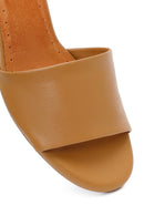 Women's Beige Short Platform Heel Leather Slippers | Derimod