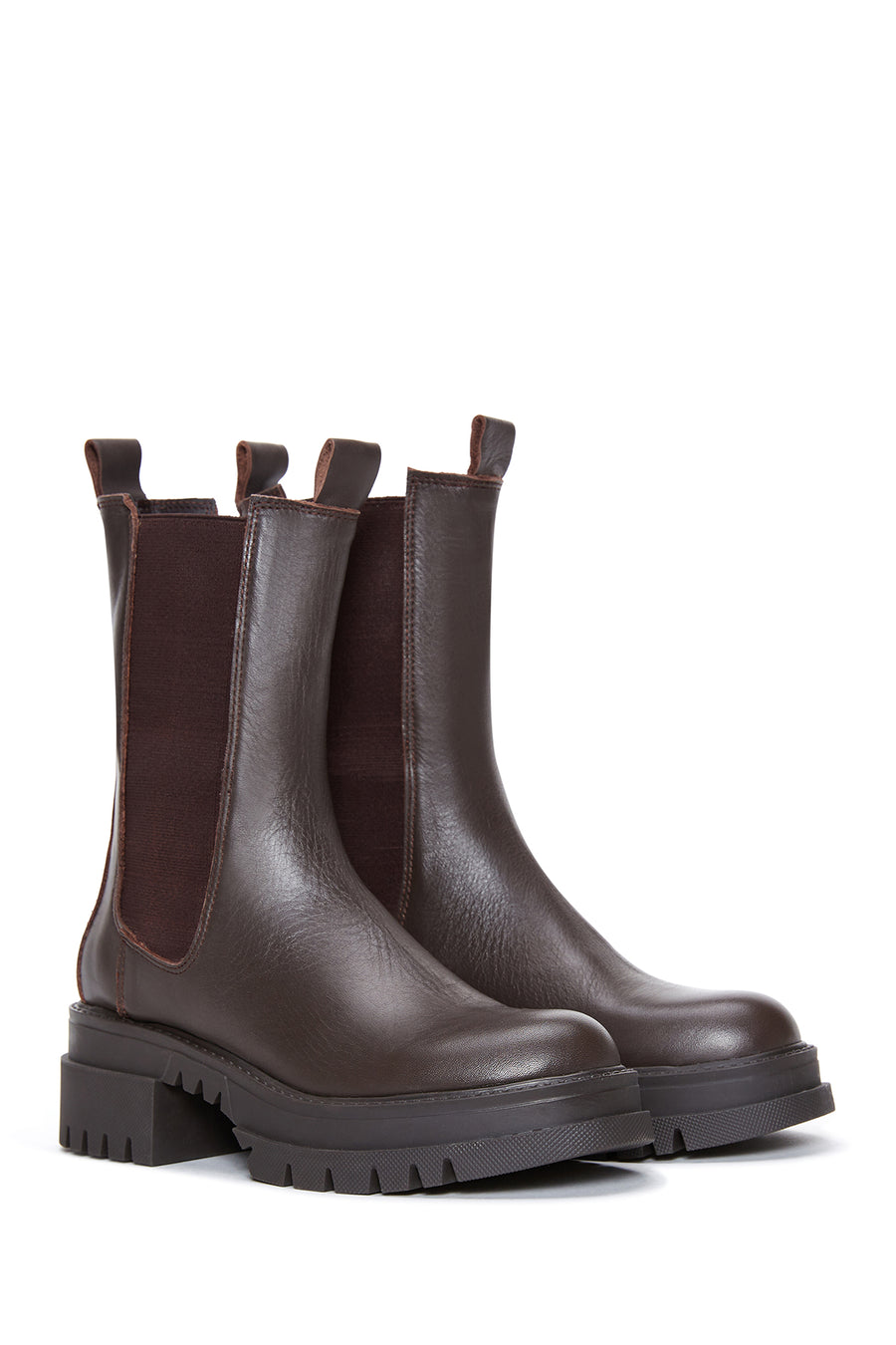 Women's Brown Leather Thick Soled Chelsea Boots