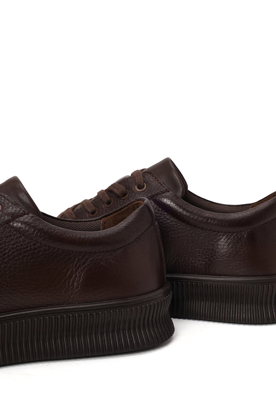 Erkek Kahverengi Bağcıklı Deri Sneaker