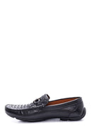 Men's Black Leather Braided Casual Loafer | Derimod