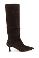 Woman Brown Heeled Suede Boots | Derimod