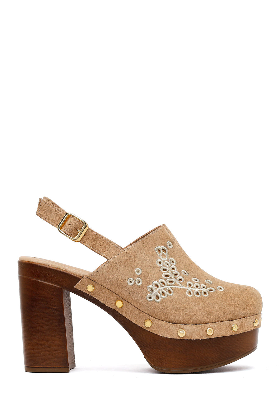 Woman Beige Ankle-Buckle Platform High Chunky High-Heel Suede Sandal 26SFD153010 | Derimod