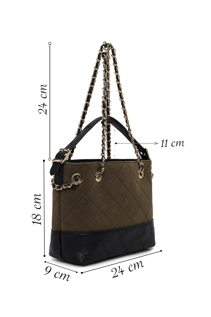 Woman Green Chain-Strap Suede Shoulder Bag