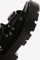 Women's Black Suede Double Buckle Thick Soled Slippers | Derimod