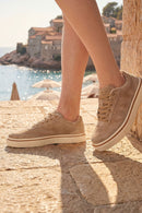 Erkek Bej Bağcıklı Süet Deri Sneaker | Derimod