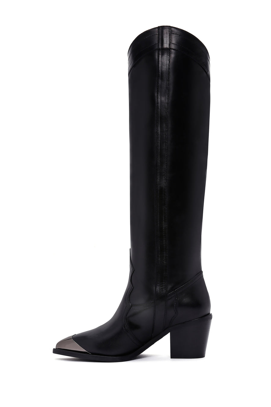 Women's Black Leather Heeled Cowboy Boots