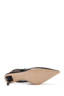 Women's Black Crocodile Patterned Open Back Thin Heeled Leather Shoes | Derimod