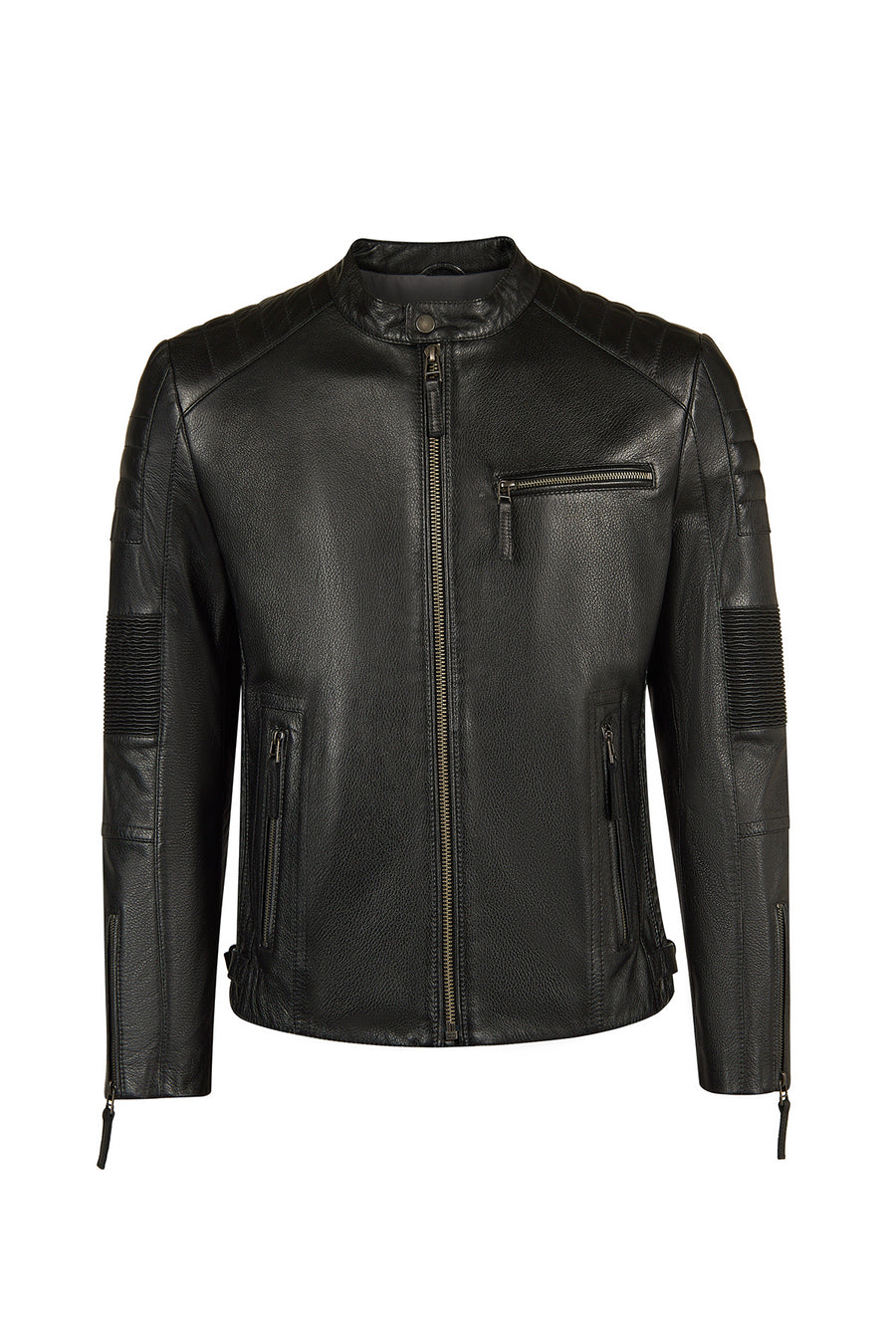Lavine Male Black Slim-Fit Leather Jacket