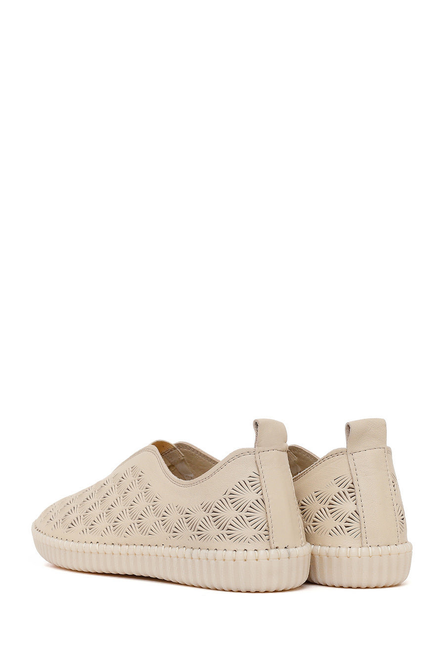 Woman Cream Patterned Leather Comfort Shoes