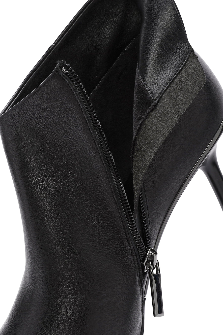Women's Black Zippered Thin Heeled Leather Boots