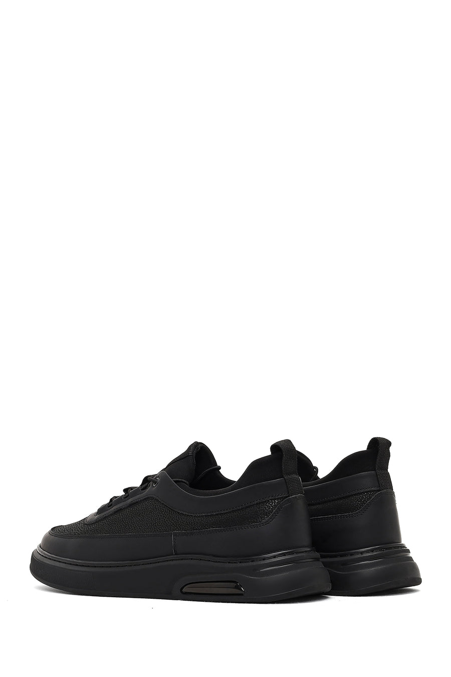 Erkek Siyah Bağcıklı Kalın Tabanlı Deri Sneaker
