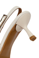 Woman Cream Backless Heeled Leather Shoes | Derimod