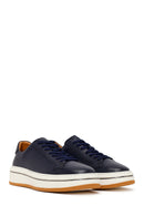 Erkek Lacivert Bağcıklı Kalın Tabanlı Deri Sneaker | Derimod