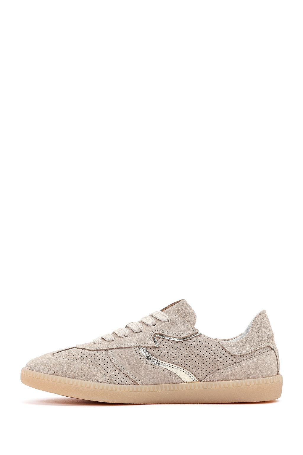 Kadın Bej Bağcıklı Süet Deri Sneaker