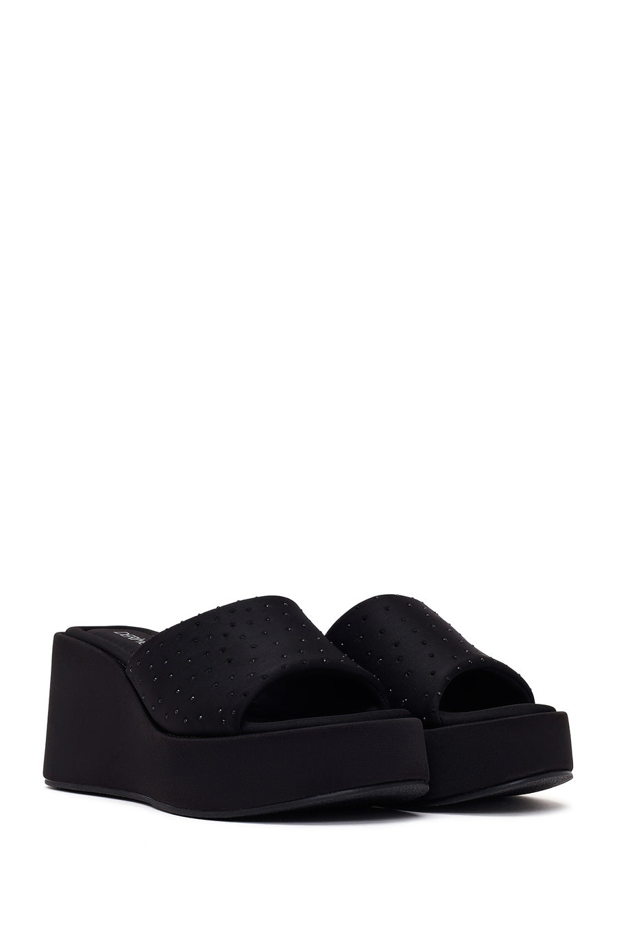 Woman Black Stone-Embellished Wedge-Heel Fabric Slipper