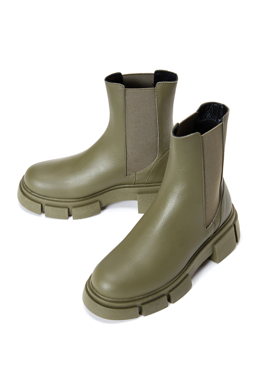 Women's Green Leather Chelsea Boots