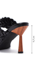 Women's Black Braided Heeled Slippers | Derimod