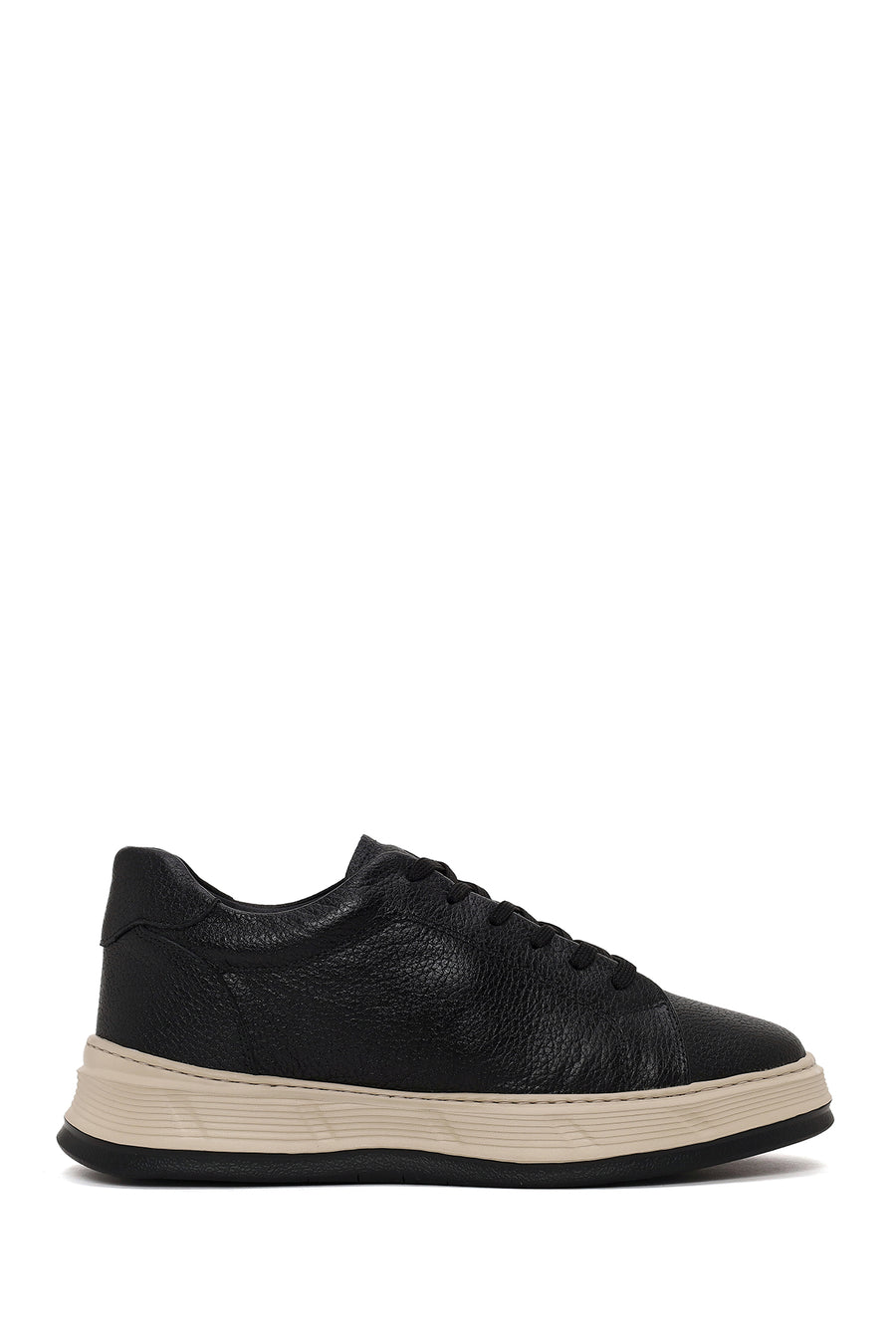Erkek Siyah Bağcıklı Kalın Tabanlı Deri Sneaker WM837001DF | Derimod