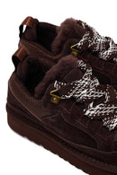 Kadın Kahverengi Bağcıklı Kalın Tabanlı Tüylü Süet Deri Teddy Sneaker | Derimod