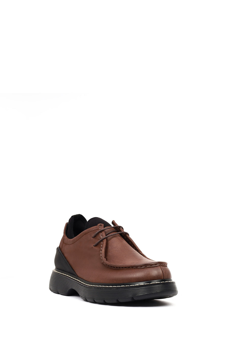 Men's Brown Lace-Up Thick Sole Leather Casual Shoes