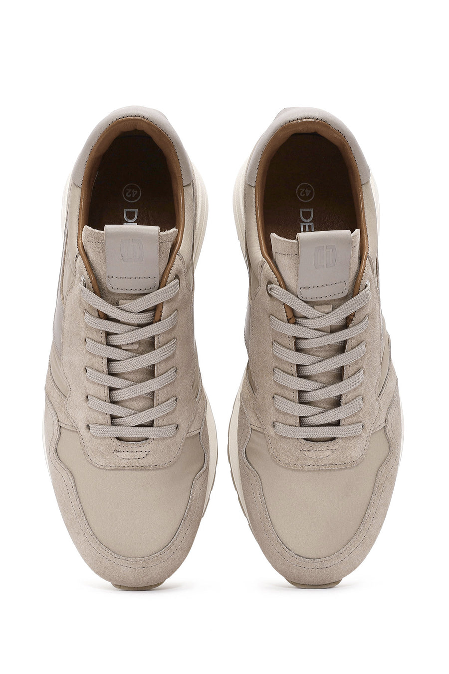 Erkek Bej Bağcıklı Deri Sneaker
