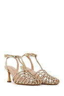 Woman Gold Ankle Buckle Open-Back Stiletto High Heel | Derimod
