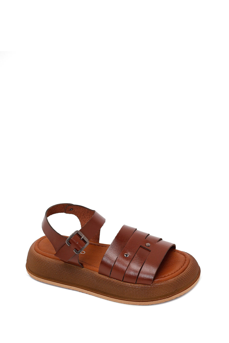 Woman Brown Buckled Thick-Soled Leather Sandal