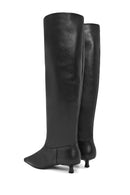 Women's Black Thin Short Heeled Leather Boots | Derimod
