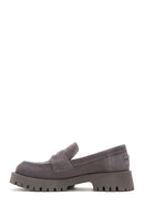 Kadın Gri Deri Süet Maskülen Loafer | Derimod