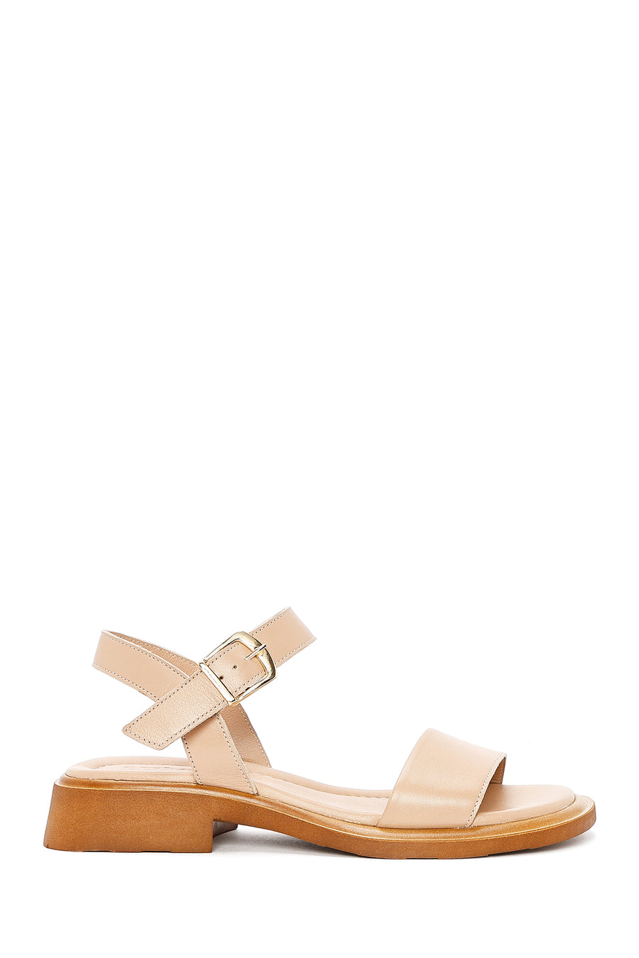 Women's Beige Leather Ankle Buckle Sandals 26SFD360818 | Derimod