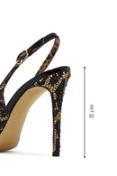 Women's Leopard Patterned Jeweled Open Back High Thin Heel Leather Shoe | Derimod