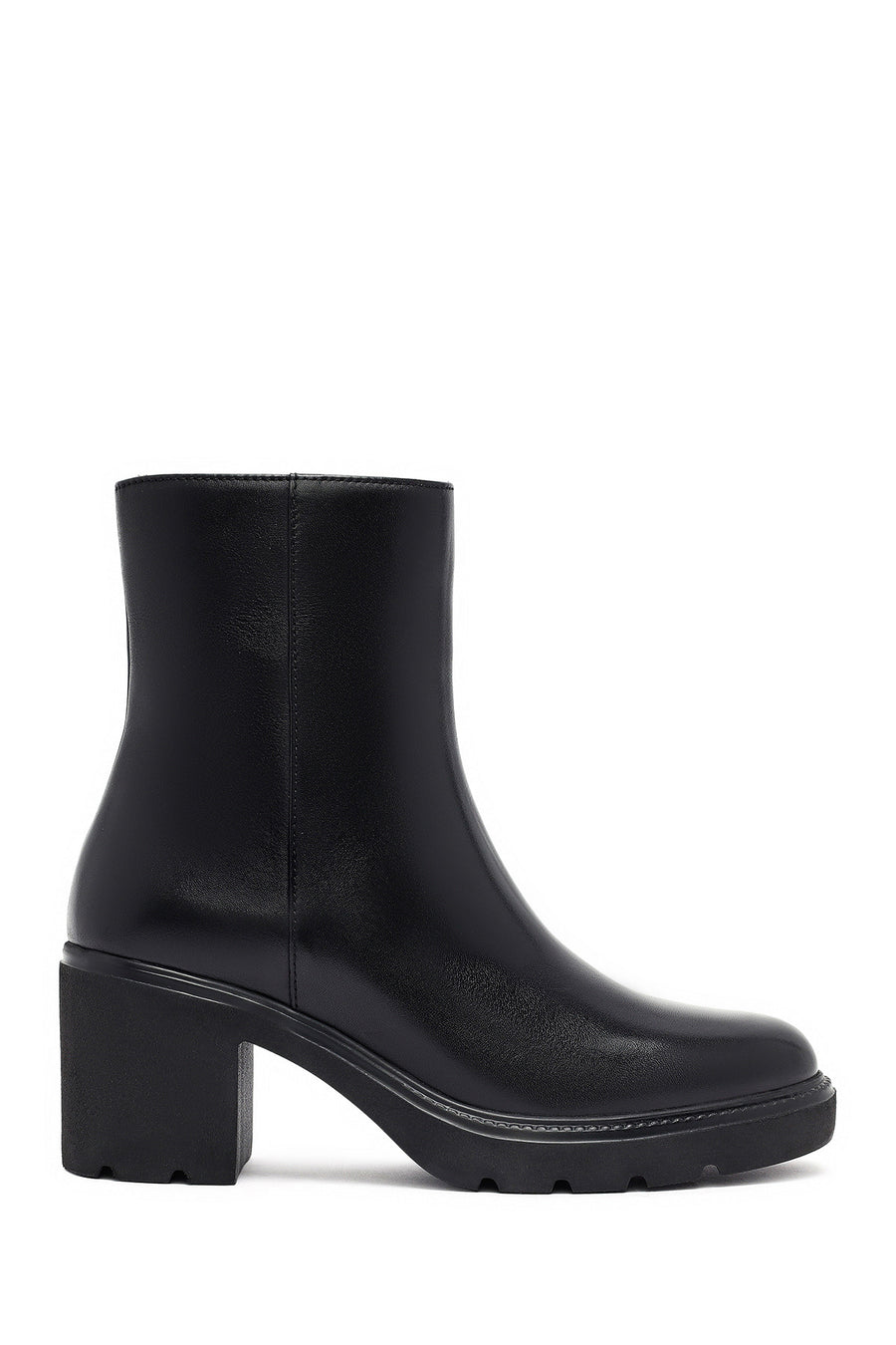 Women's Black Zippered Thick Heeled Leather Boot 25WFD281618 | Derimod