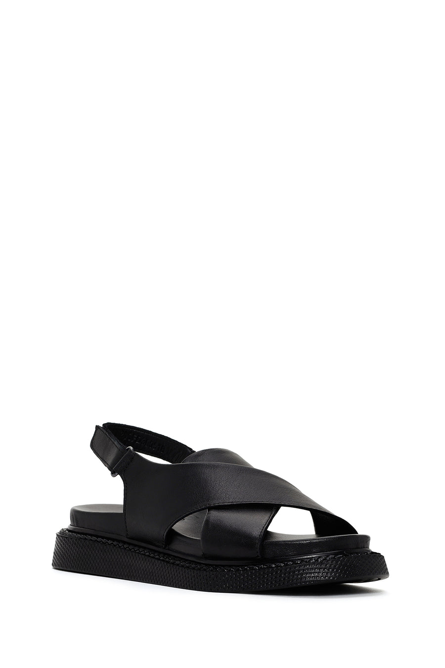 Women's Black Strappy Leather Comfort Sandals