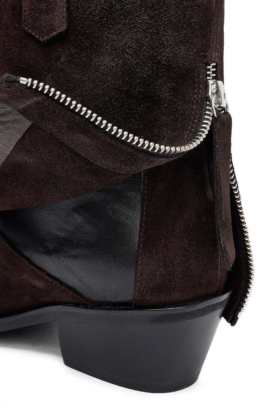 Woman Brown Low Chunky Heel Suede Leather Cowboy Boots