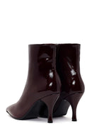 Woman Burgundy Zip Closure Thin-Heeled Patent Leather Leather Boots | Derimod