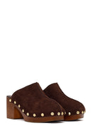 Women's Brown Platform Chunky Heel Suede Leather Slippers | Derimod