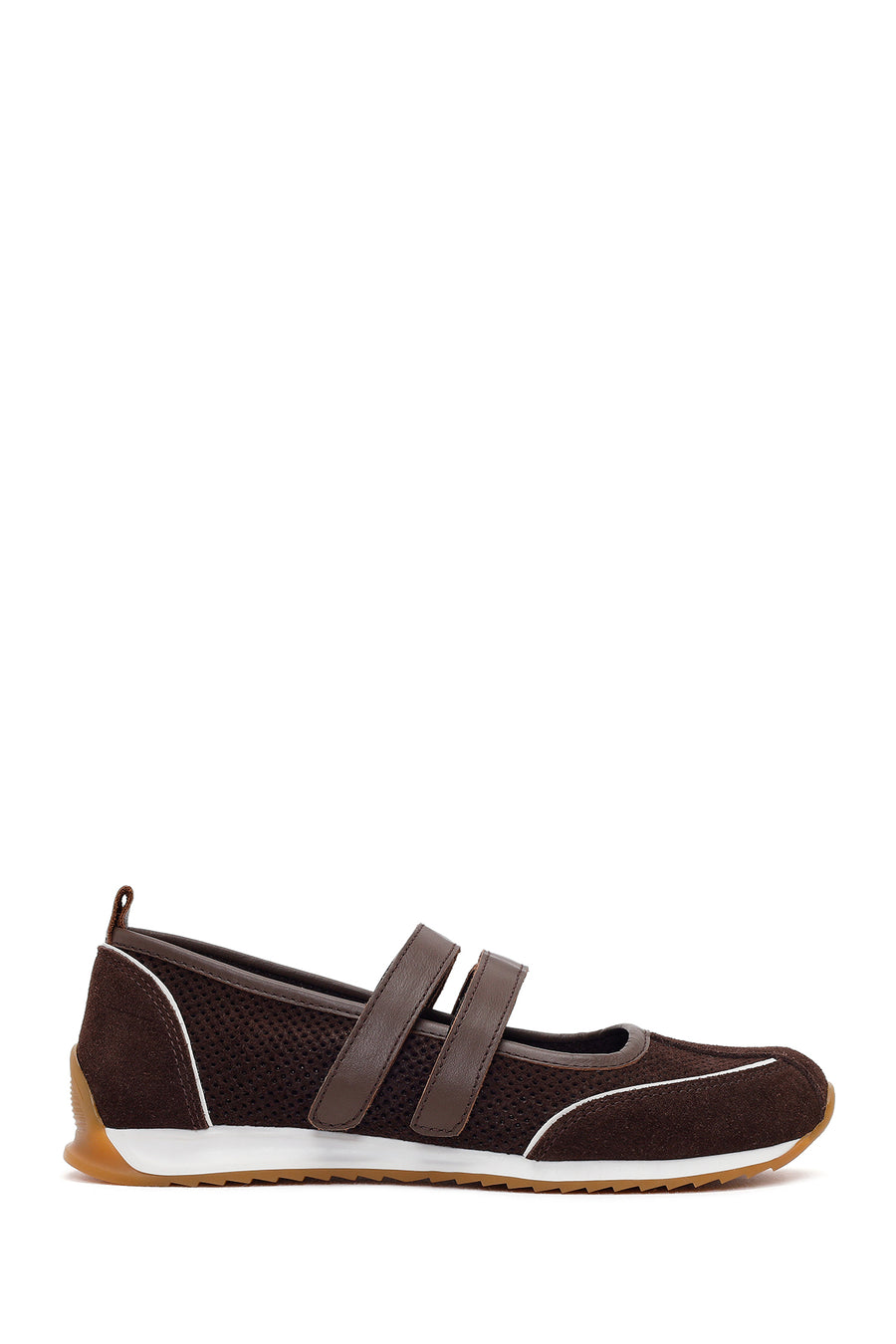 Women's Brown Strapped Suede Leather Ballet Flats 26PFD221010 | Derimod