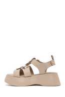 Women's Beige Ankle Strap Thick Soled Leather Sandals | Derimod