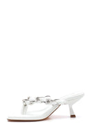 Women's White Braided Flip Flops Heeled Slippers | Derimod
