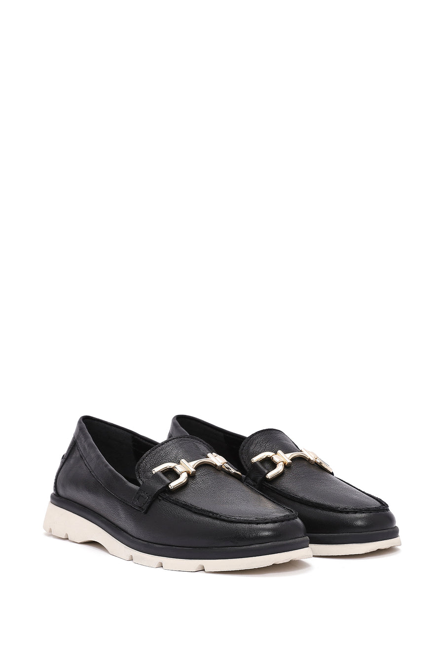 Women's Black Buckle Detail Comfort Loafer