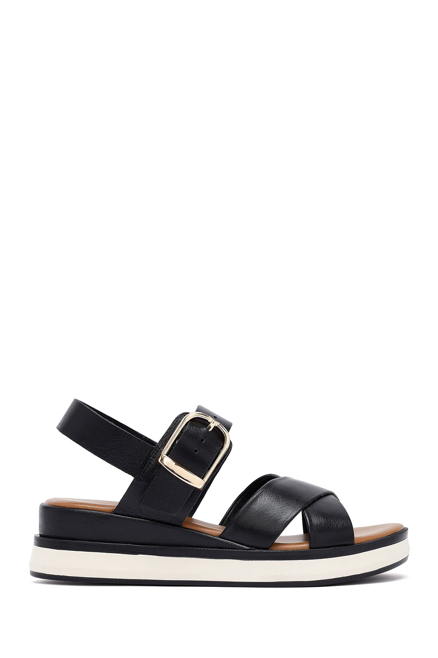 Women's Black Ankle Buckle Thick Soled Leather Sandals 26SFD550418 | Derimod