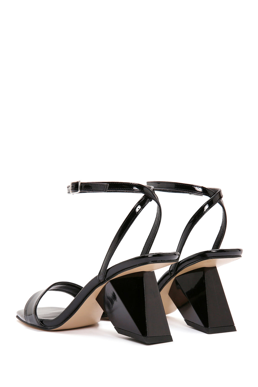 Women's Black Heeled Patent Leather Sandals