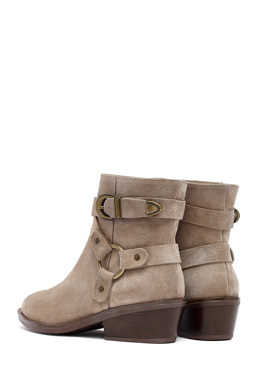 Woman Beige Zippered Suede Leather Cowboy Boots
