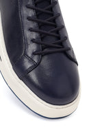 Erkek Lacivert Bağcıklı Kalın Tabanlı Deri Sneaker | Derimod