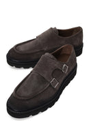 Male Anthracite Double Buckle Thick Sole Suede Leather Casual Shoes | Derimod