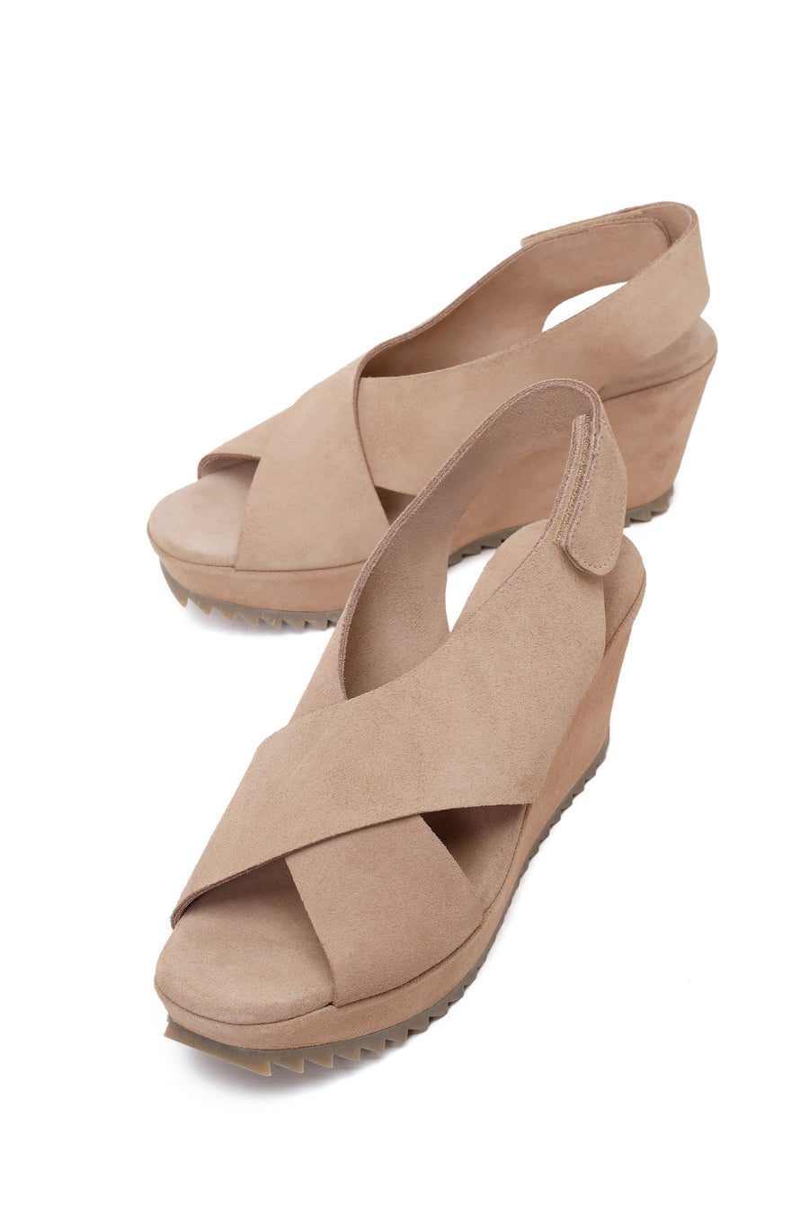 Woman Beige Strappy Wedge Suede Sandal