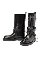 Women's Black Buckled Biker Leather Boots | Derimod
