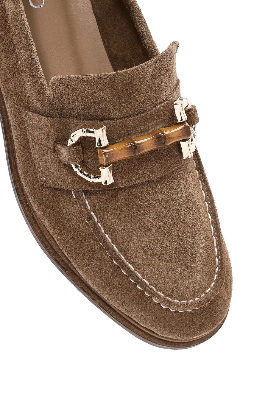 Women's Tan Buckle Detailed Suede Leather Masculine Loafer