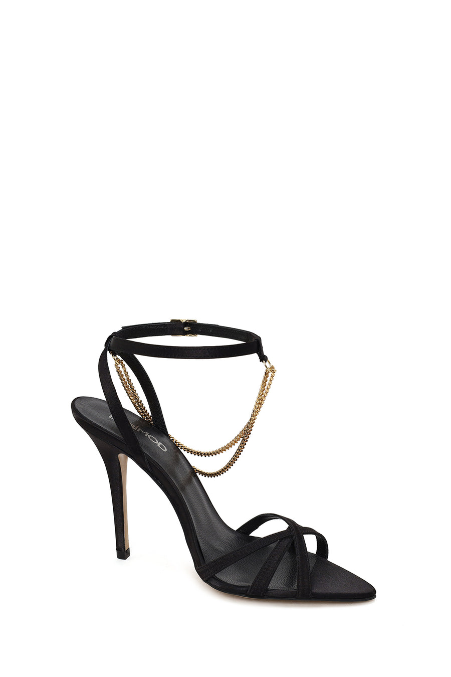 Woman Black Ankle-Strap Buckled High Thin-Heel Sandal