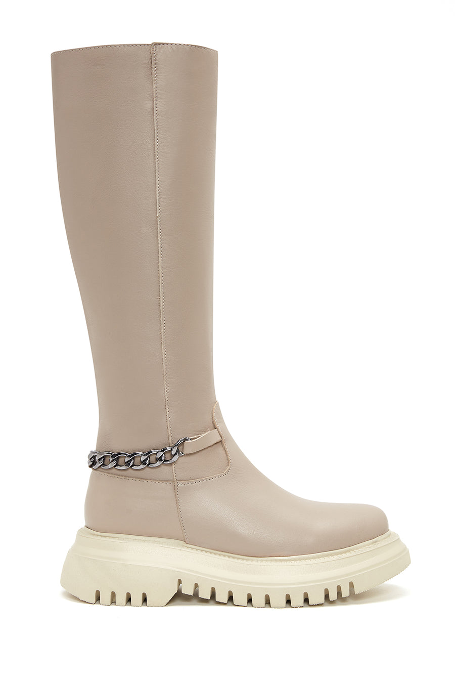 Women's Beige Leather Zippered Chain Detailed Boots 22WFD200518 | Derimod